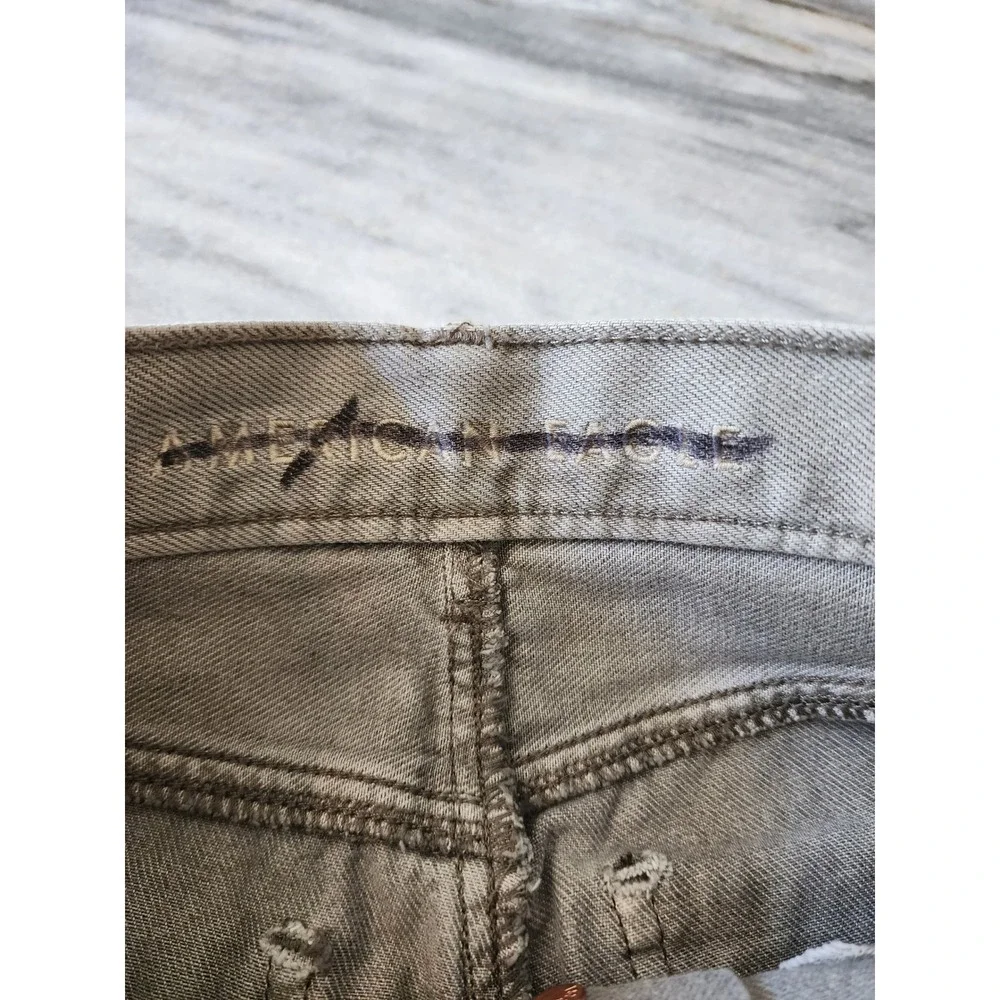 American Eagle Wide Leg Crop Jeans Green Khaki Button Fly Patch Pocket Size 4